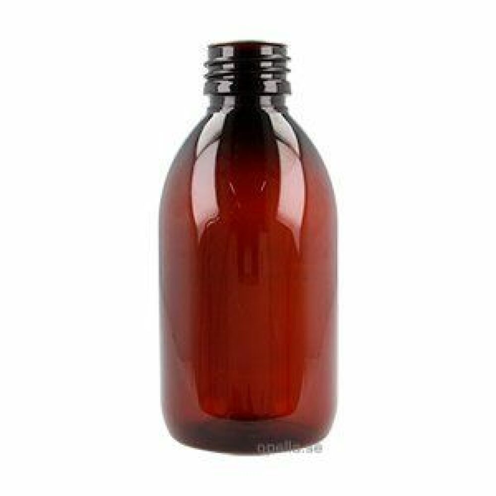 PET-flaska, rundad  - brun, 100 ml, 28 mm hals